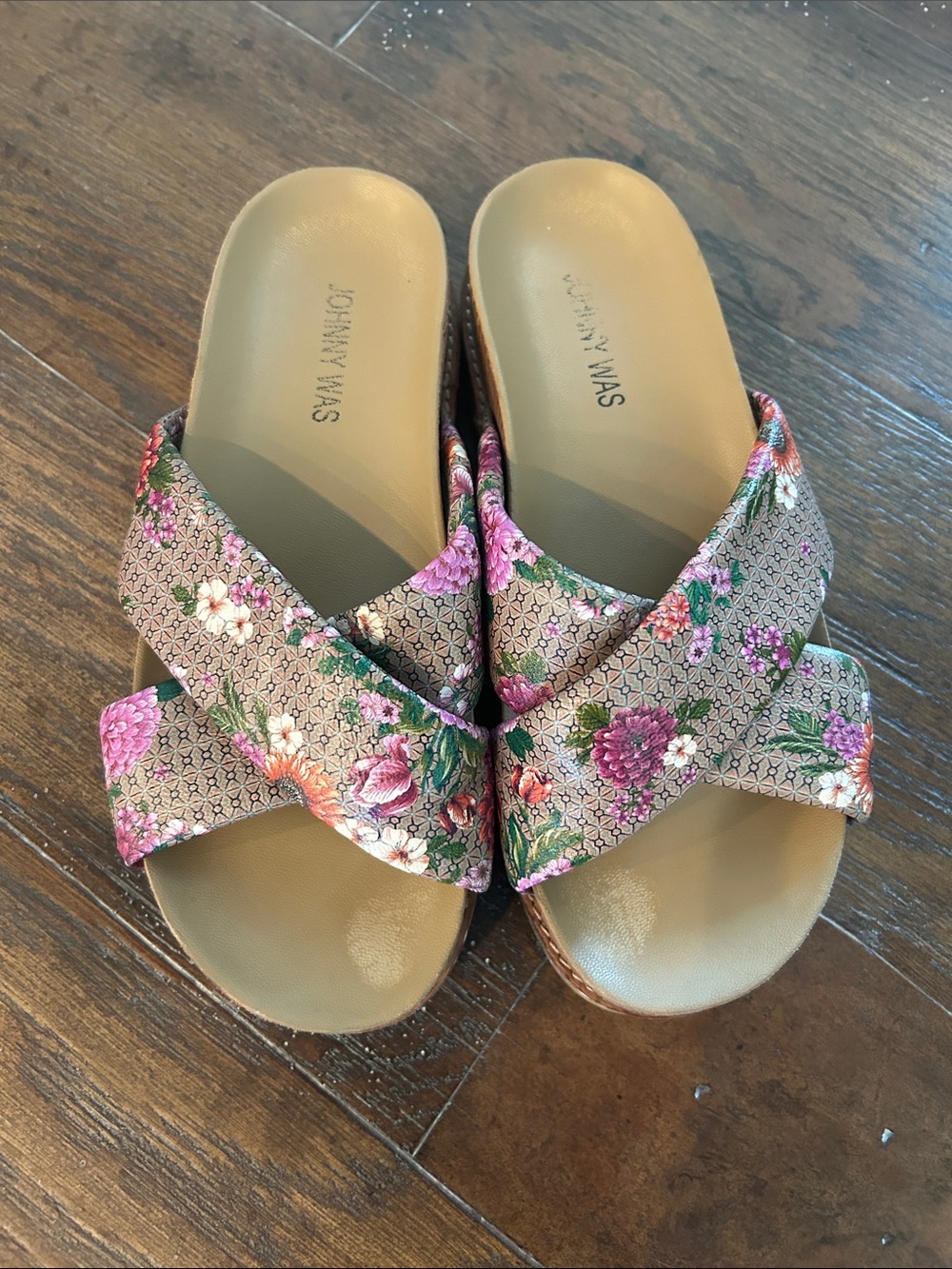 Johnny Was Jenna X Band Sandals Floral Leather Platform Slides Sz 7